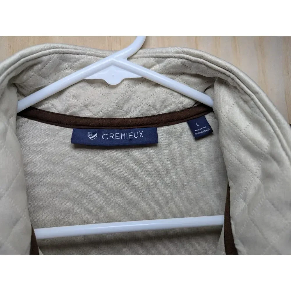 Cremieux Men's Large Quilted Vest Beige Brown Microsuede Yoke Full Zip Layer